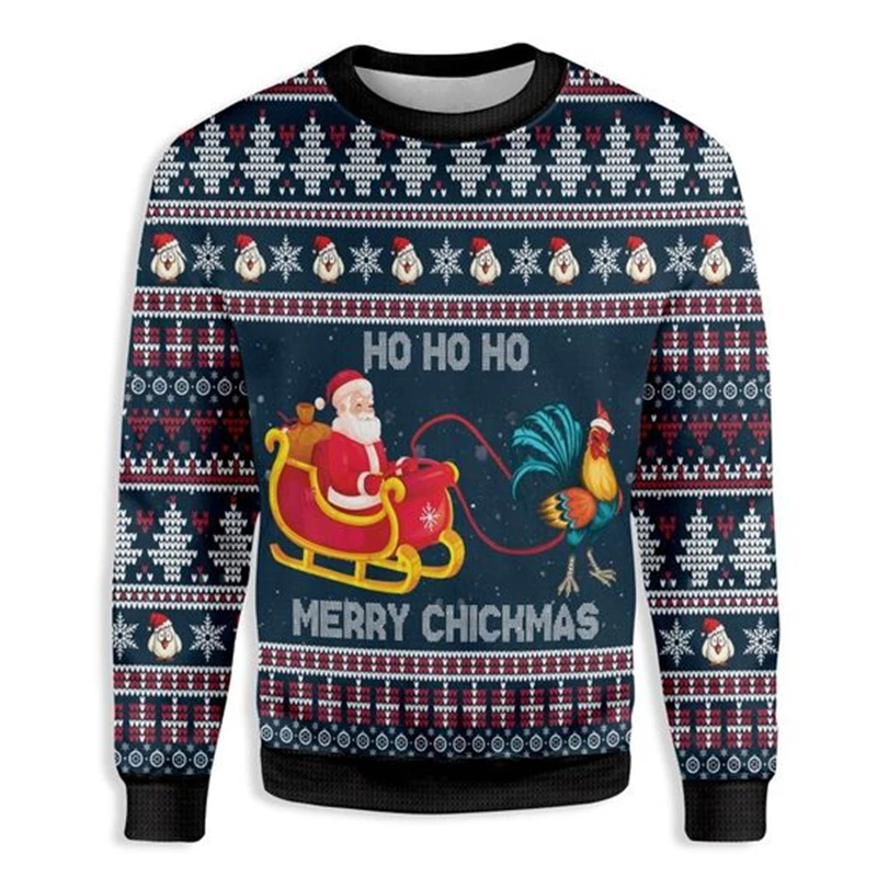 Color: SKY BLUE, Size: XXL - Funny Santa Claus Graphic Ugly Christmas Sweater 2026 Men Fashion Autumn Winter 3D Printed Sweatshirt Casual Oversized Pullovers