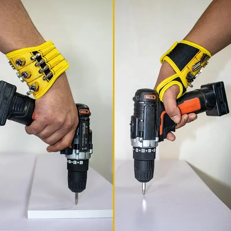 Ships From: United States, Color: Yellow - Woodworking Magnetic Wristband Portable Tool Wristband Magnetic Tool Holder Bag Electrician Wrist Tool Belt Screws Nails Drill
