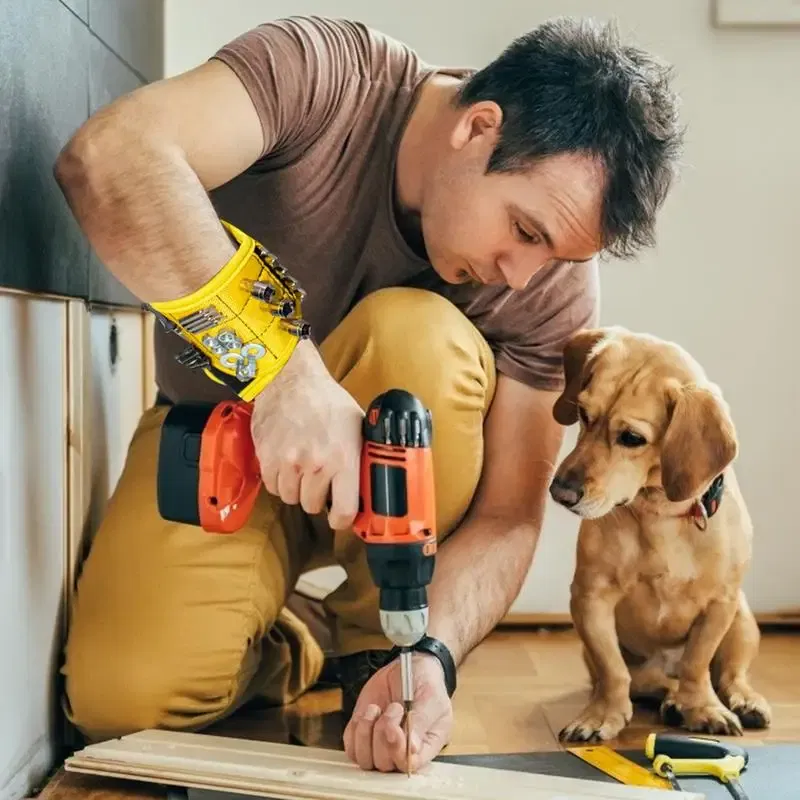 Ships From: United States, Color: Yellow - Woodworking Magnetic Wristband Portable Tool Wristband Magnetic Tool Holder Bag Electrician Wrist Tool Belt Screws Nails Drill