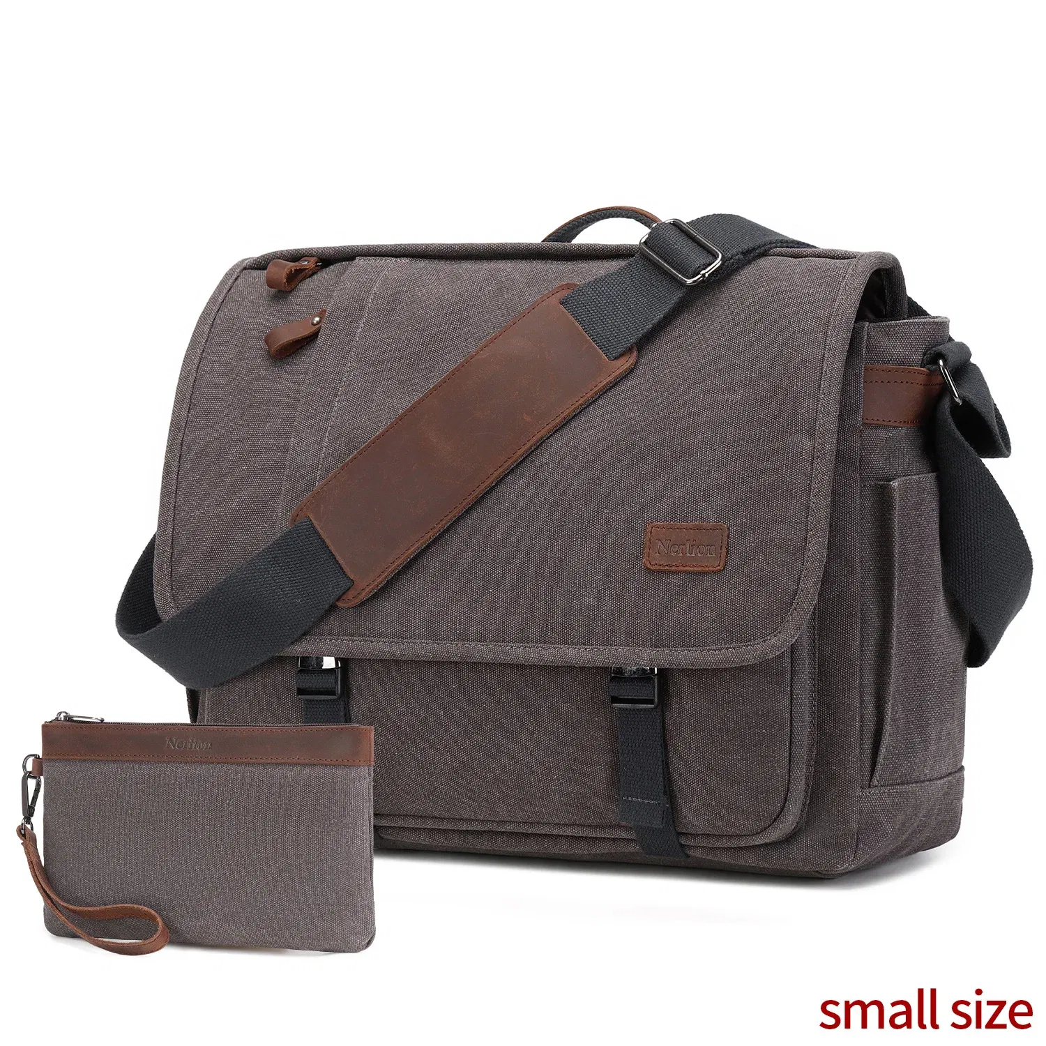 Color: Khaki - Waterproof Canvas Messenger Bag for Men, Messenger Bag  ,Shoulder Bag, Casual Computer Bag, Business Bag, Crazy Horse Cowhide