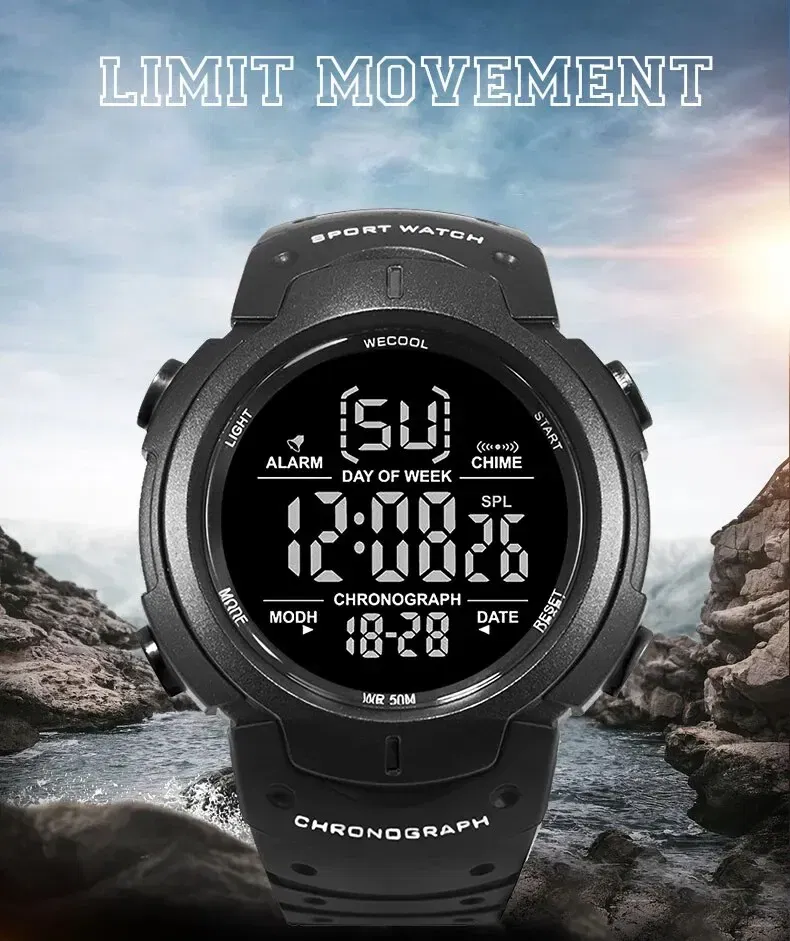 Color: Black - WECOOL Brand Sport Digital Alarm Multifunction Wrist Watch W-606 Waterproof Watch