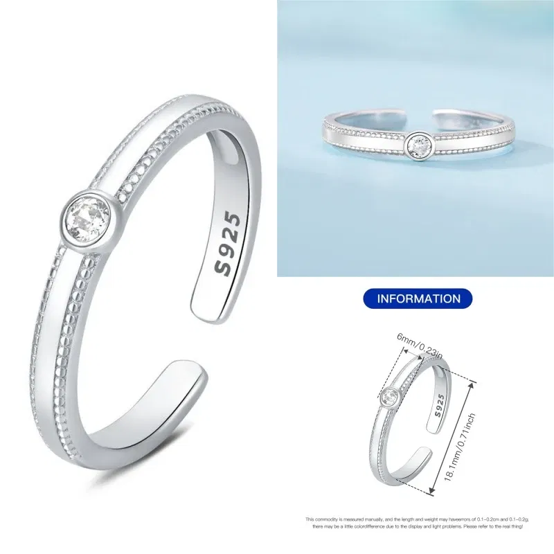 Gem Color: Red - Real 925 Sterling Silver Ring Simple round Inlay Zircon Fit Charming Bracelets Women DIY Engagement Gifts Exquisite Jewelry
