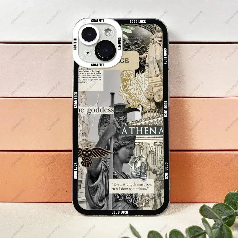 Color: SKY BLUE, Material: Cotton Fabric - Aesthetic Statue Art Phone Case For iPhone 16 15 14 13 12 11 Pro Max XS X XR Plus Mini Luxury Transparent Soft Funda