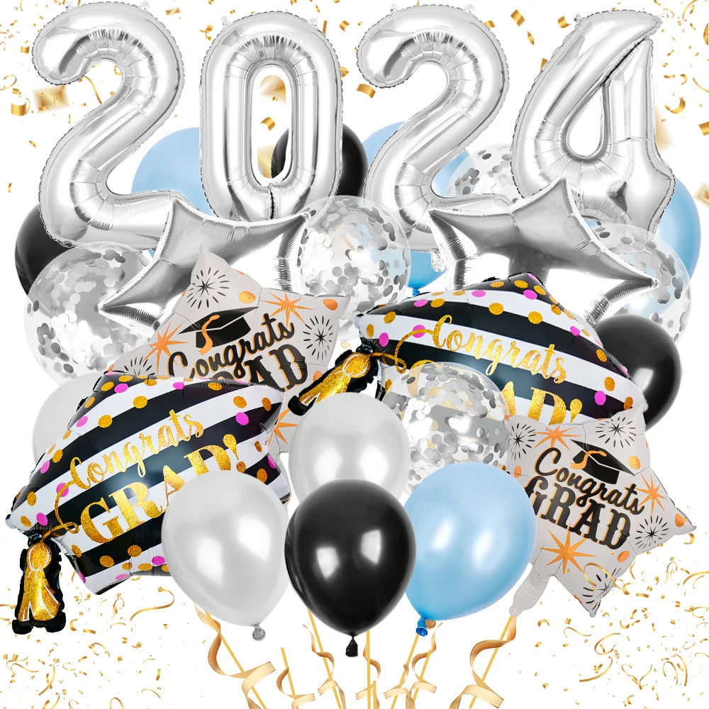 Color: Black, Ballon Size: Other - 50pcs 2024 Graduation Aluminum Film Balloon Combination Graduation Party, Ceremony Balloon Set Graduation Celebration Balloon