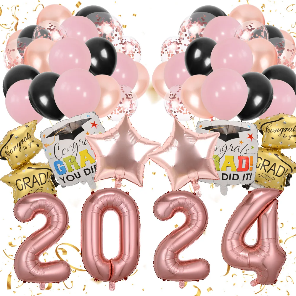 Color: Black, Ballon Size: Other - 50pcs 2024 Graduation Aluminum Film Balloon Combination Graduation Party, Ceremony Balloon Set Graduation Celebration Balloon