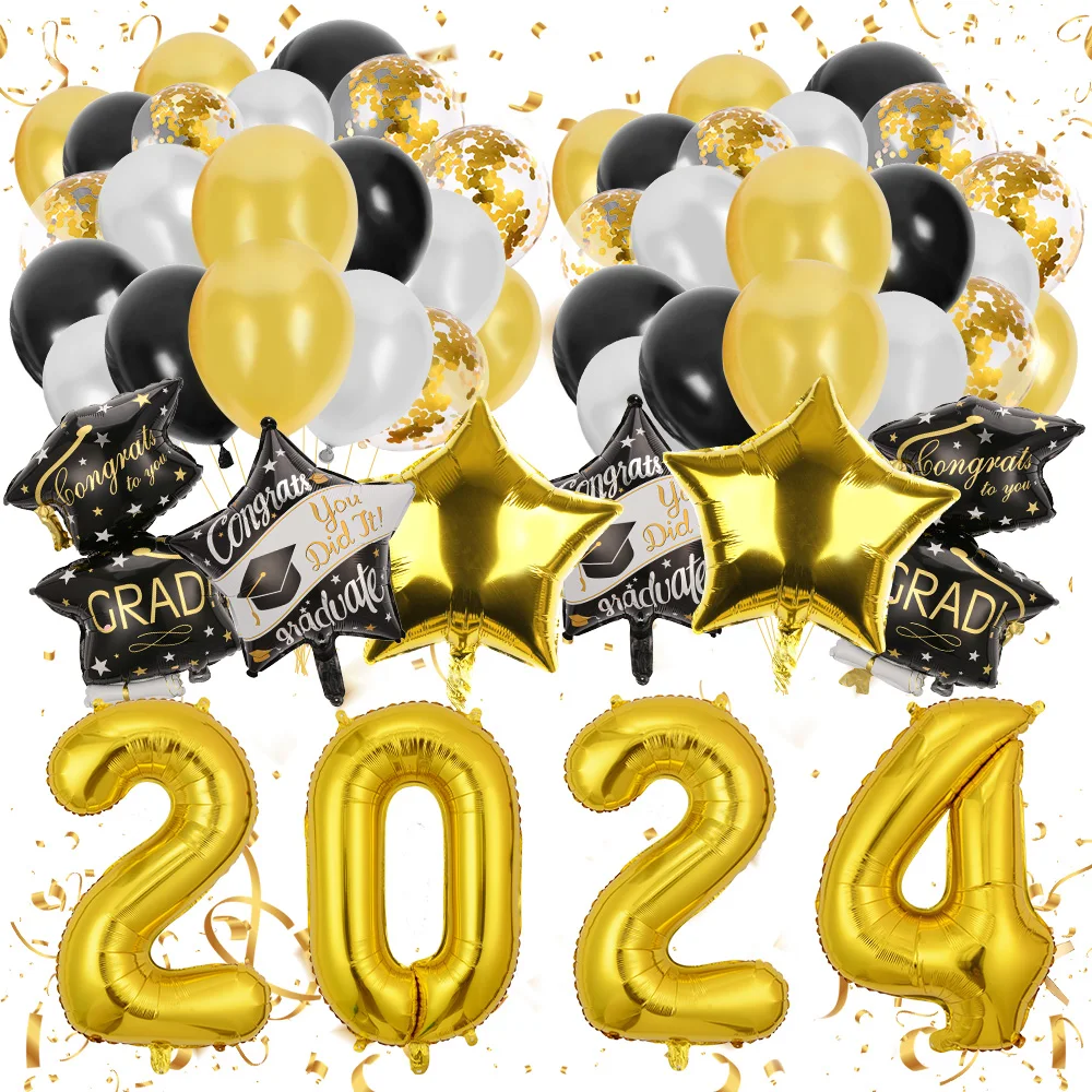 Color: Black, Ballon Size: Other - 50pcs 2024 Graduation Aluminum Film Balloon Combination Graduation Party, Ceremony Balloon Set Graduation Celebration Balloon