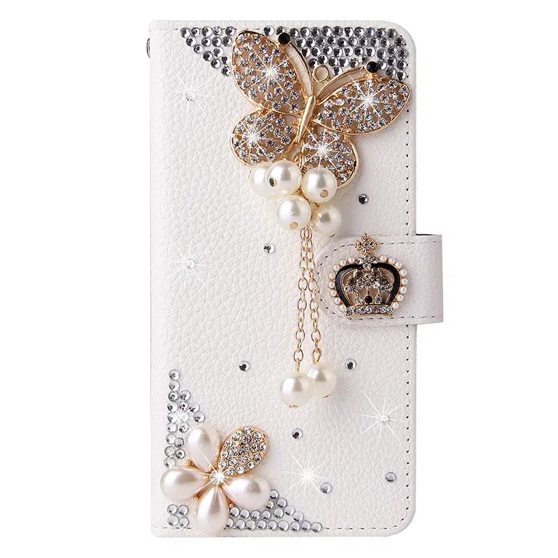 Color: Beige, Material: Artificial Leather - Flip Glitter Case For Samsung Galaxy S25 Ultra S24 FE S23 S22 S21 S20 Plus A35 A55 A16 A14 A15 A34 A54 Leather Cover Case