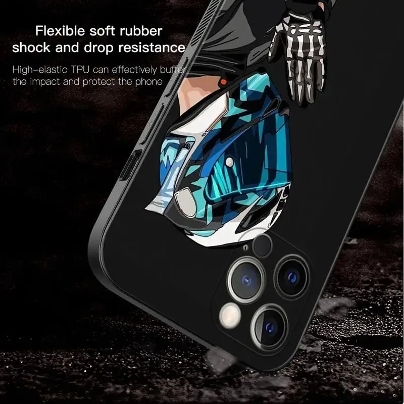 Color: Dark Grey, Material: Denim - Moto Cross Motorcycle Sports Phone Case For iPhone 16 15 14 13 12 11 Pro Max XS X XR Plus Mini Luxury Black Soft Cover Funda