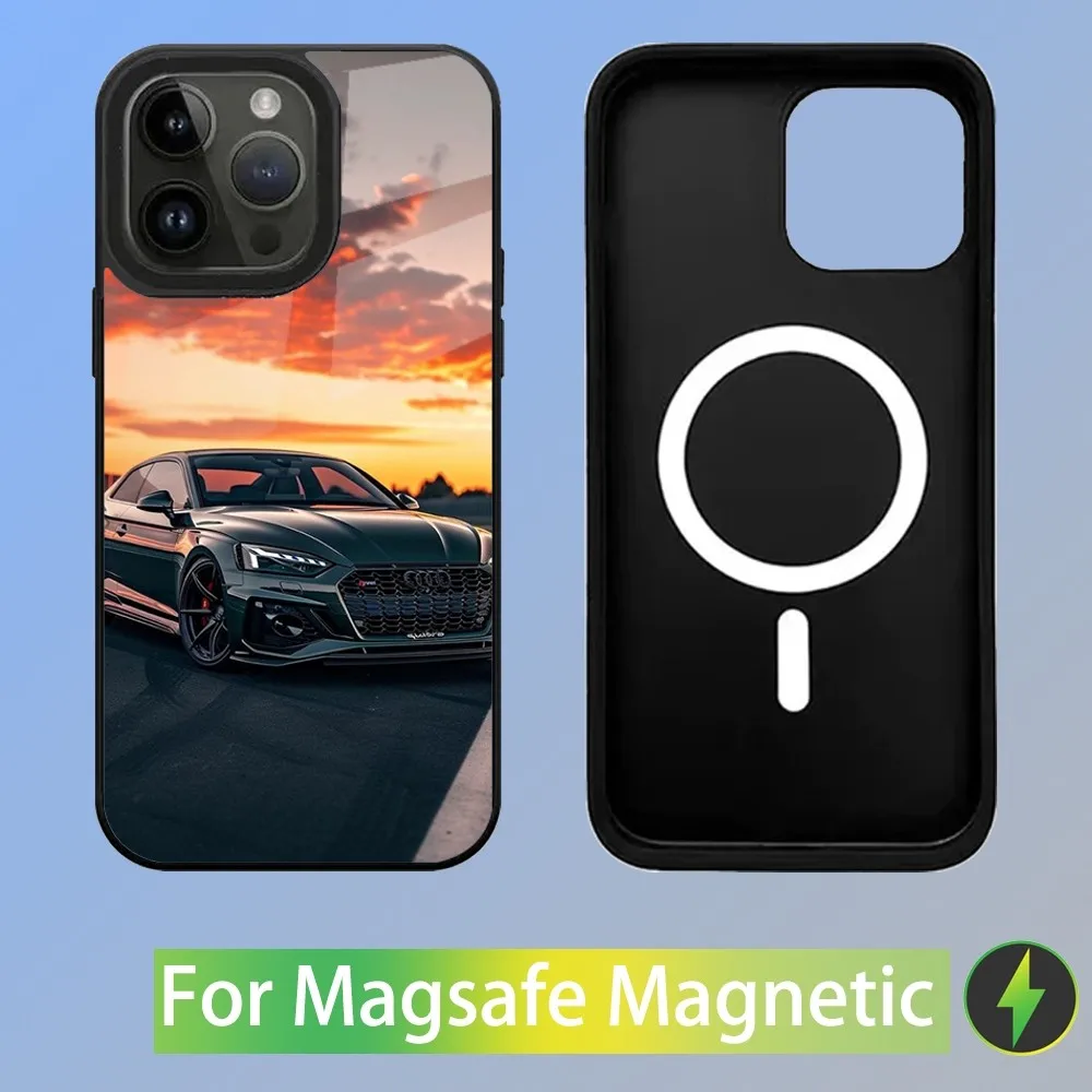 Color: Gold, Material: Silicon - R-S 6 7 sport car Phone Case For iPhone 16,15,14,13,12,11,Plus,Pro,Max Mini A-AudiS-S Magsafe Magnetic Wireless Charging