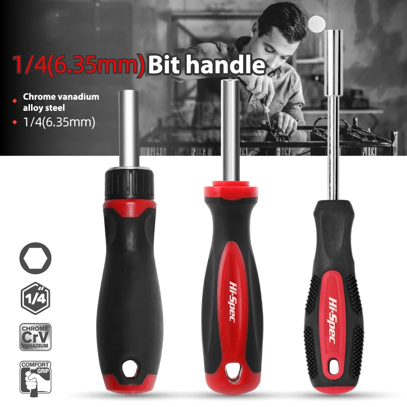 Color: Red - 1/4 (6.35mm) Ratchet Screwdriver Bit Holder Handle Multifunctional Magnetic Bit Driver for Slotted Hex Torx Phillips Bit