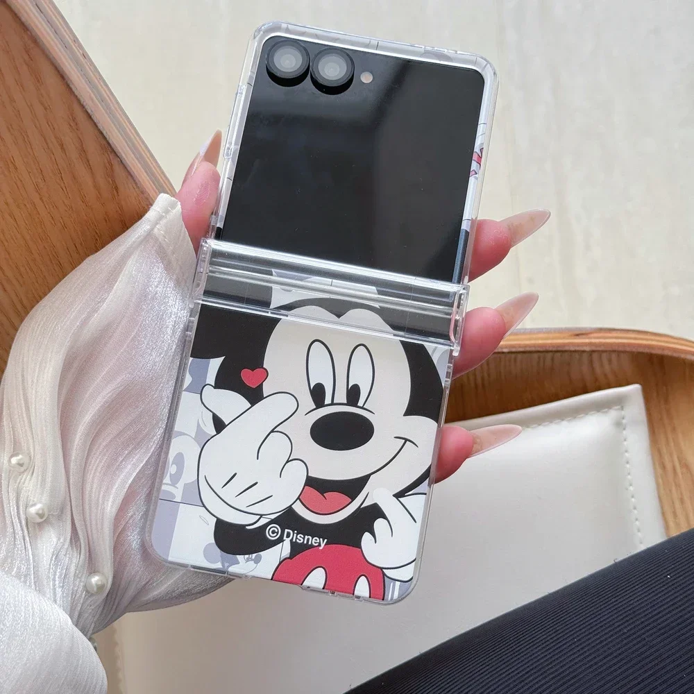 Material: aluminum, Color: Brown - Cute Cartoon Disney Mickey Minnie Mouse Phone Case For Samsung Galaxy Z Flip 7 6 5 4 3 Stand Holder Case Hard Cover With Lanyard