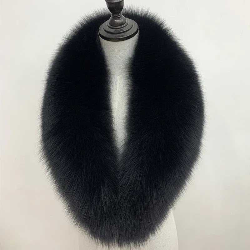 Color: black, Size: XS - Winter Real Fox Fur Collar Woman Black Natural Fur Scarf Shawl For Women Collars Wraps Neck Warmer Fur Scarves Luxery Scarf Men