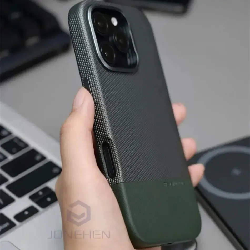 Color: Beige, Material: PVC - Business Hit Color Relief Leather Case For iPhone 16 15 14 13 Pro Max For Magsafe Magnetic Wireless Charge Alloy Len Cover Bag