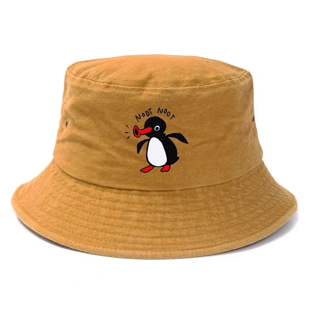 Color: Orange - Summer Penguin Bucket Hat Reversible Bob Men Women Cotton Travel Beach Fisherman Hat Outdoor Sports Pull Up Bob Panama Sun Hat