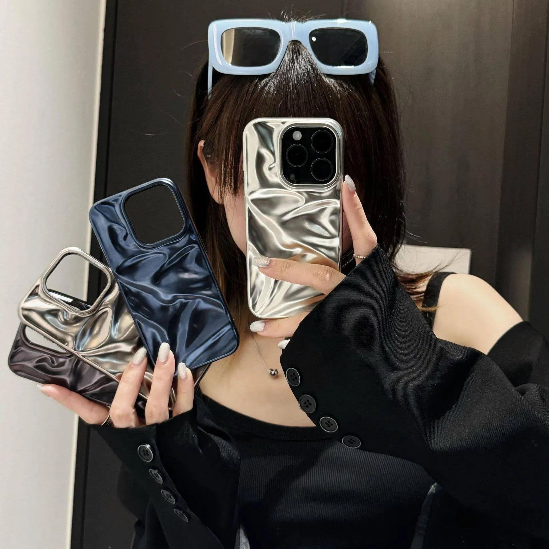Color: Silver, Compatibility by Model: iPhone 16 Plus - Soft Matte 3D Wavy Pattern Phone Case For iPhone 16 17 ProMax 17 Air 15 14 Plus 13 12 Pro Max 11 ins Water Ripple Creative Cover