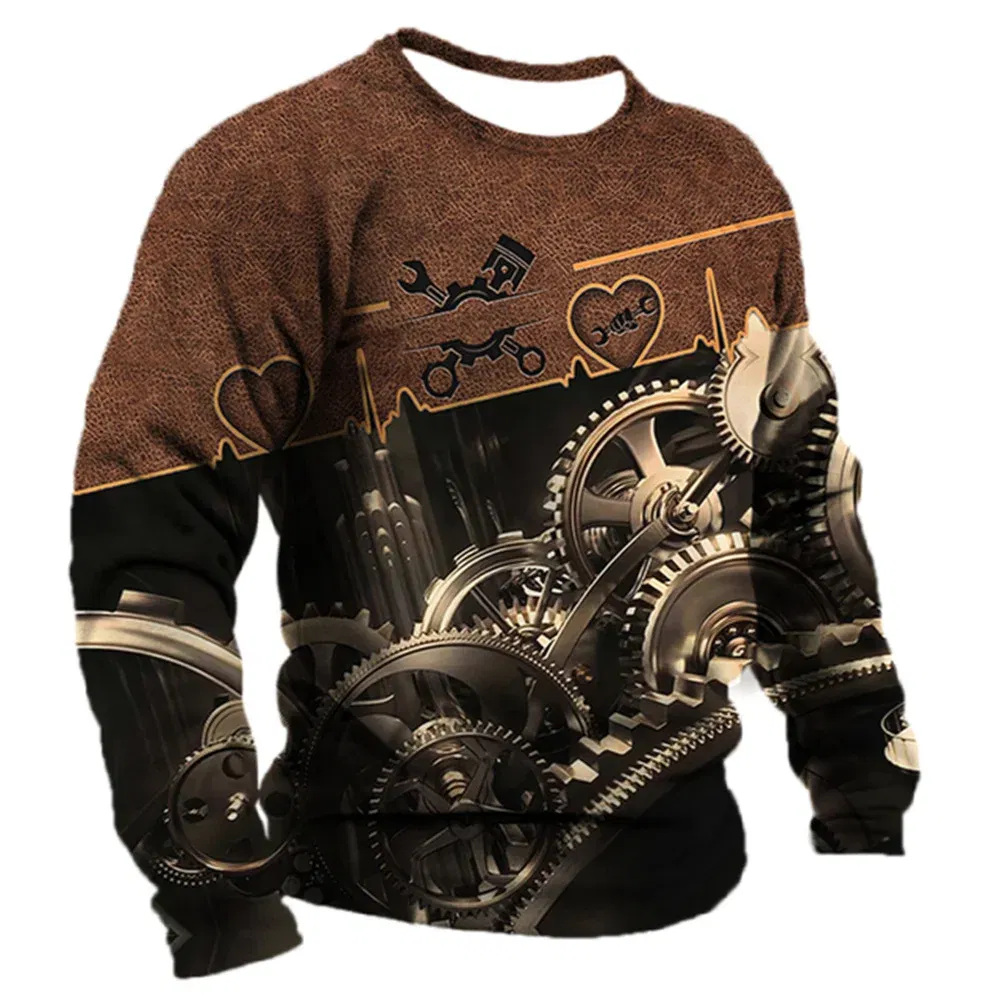 Color: Khaki, Size: XL - Men's T -shirt Retro T -shirt Summer clothing personalized name Mechanic mechanic 3D printing 5xl sports shirt long -sleeved