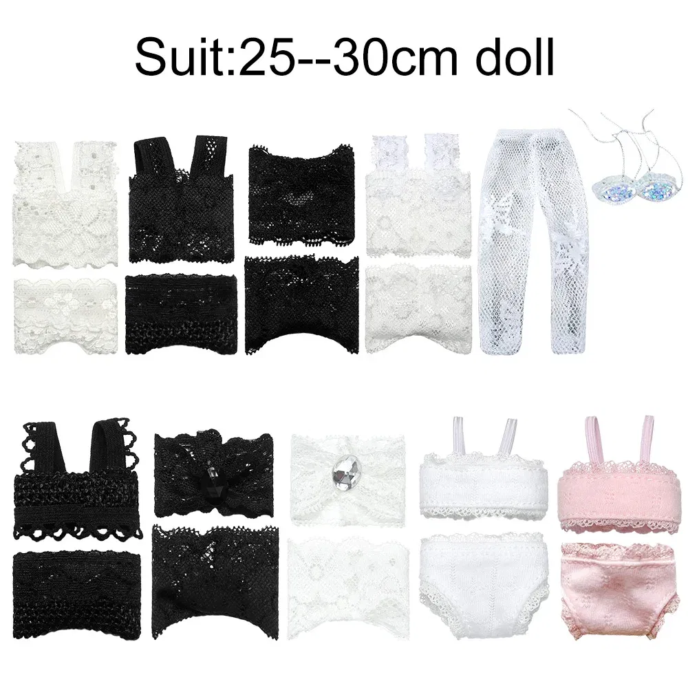 Color: Red - 1Set Soft Lace Underwear Bra Briefs For 30CM Doll 1/6 Knickers For Blythe 1/6 BJD Dolls Top Underpant For Dollhouse Kids Toy