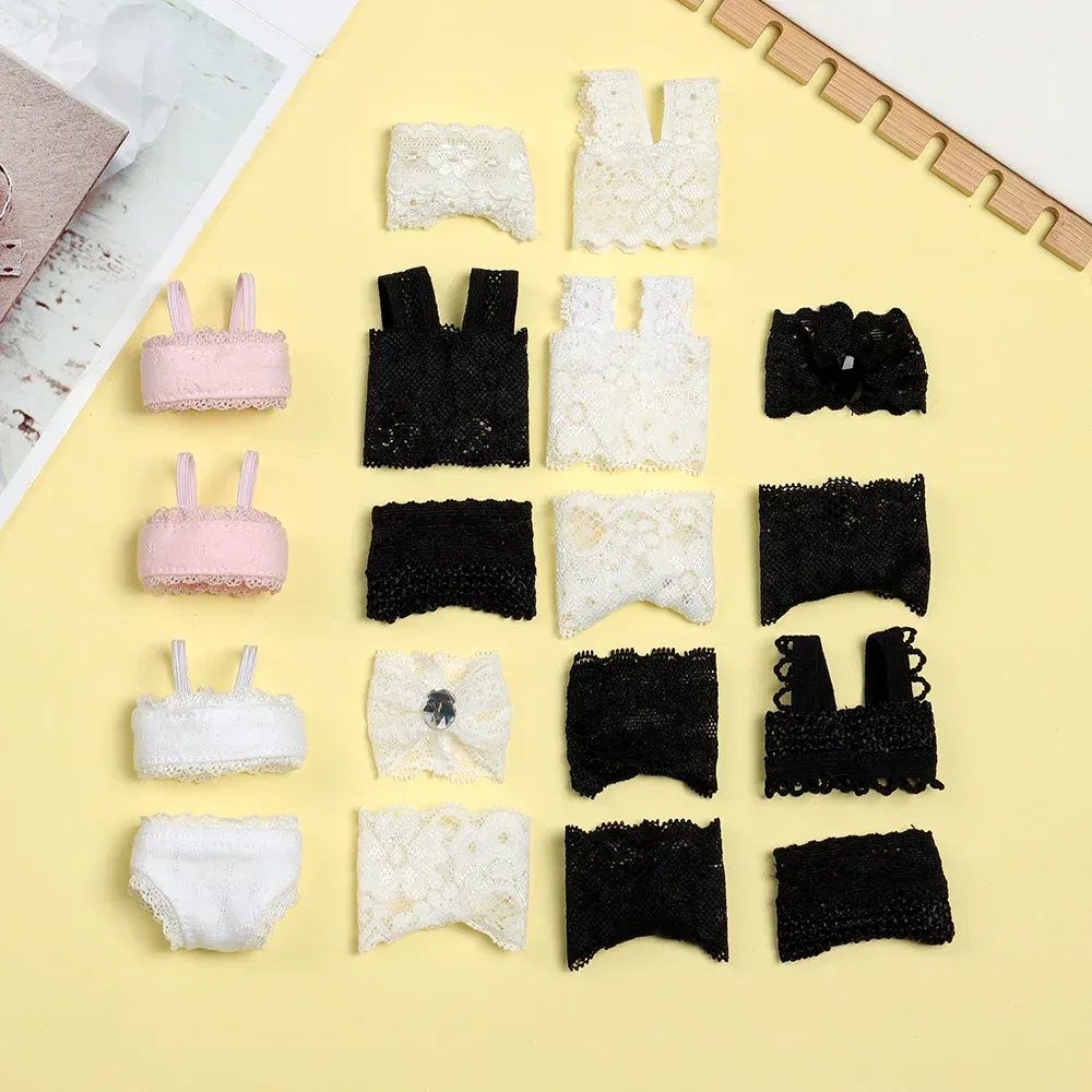 Color: Red - 1Set Soft Lace Underwear Bra Briefs For 30CM Doll 1/6 Knickers For Blythe 1/6 BJD Dolls Top Underpant For Dollhouse Kids Toy
