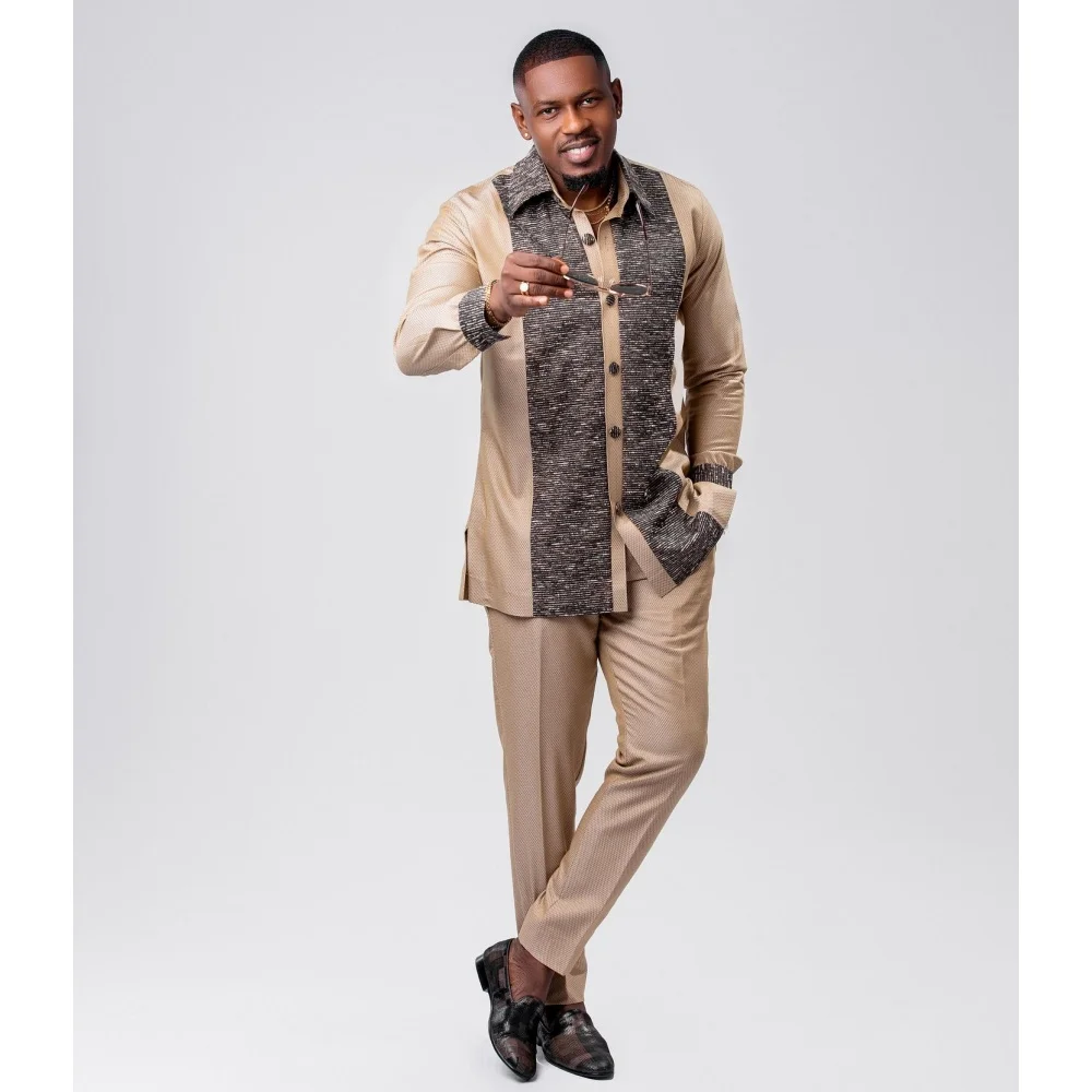 Color: ROYAL BLUE, Size: XXL - 2025 new traditional men's suit luxury gentleman's shirt suit casual travel banquet men's two-piece set fashionable men's suit