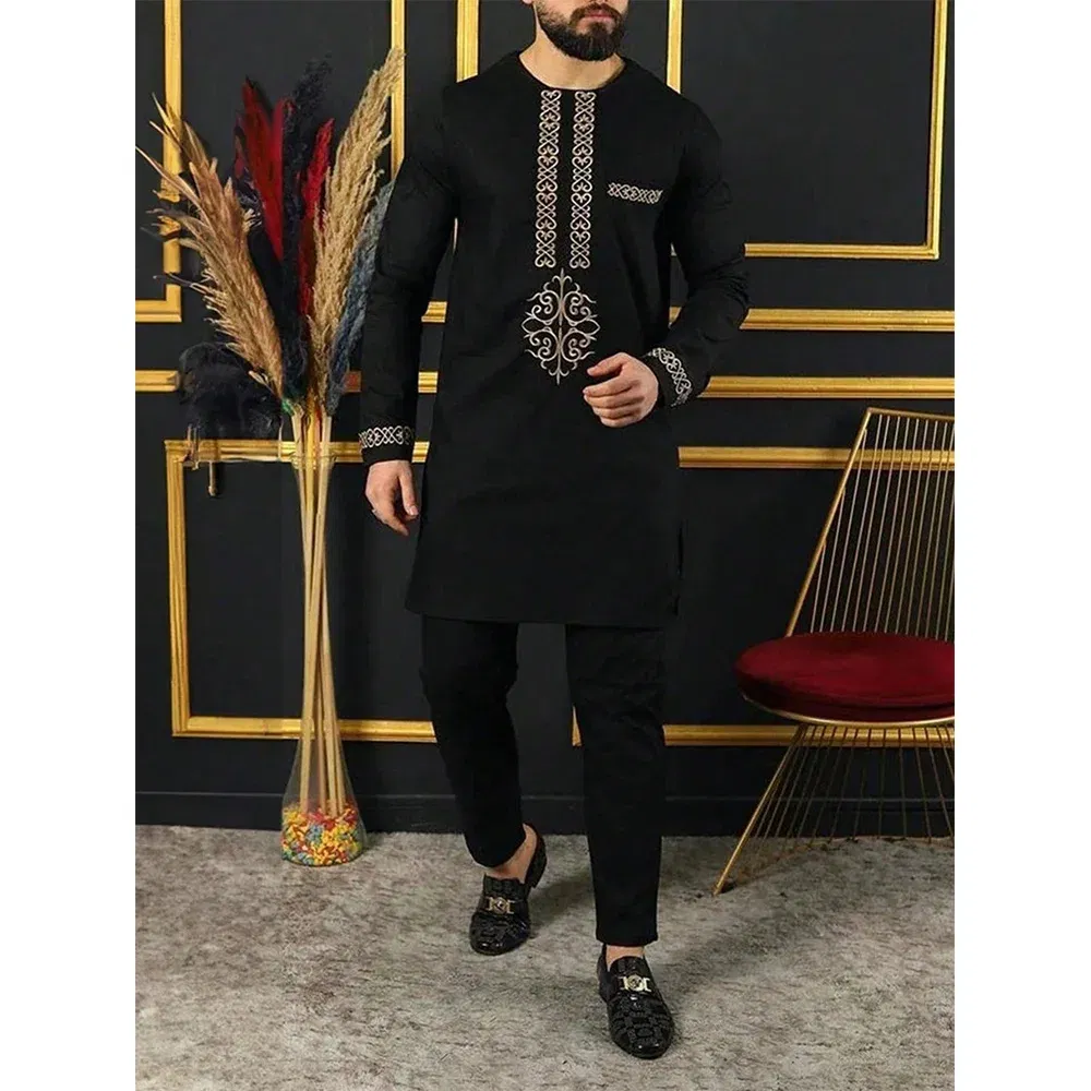 Color: ROYAL BLUE, Size: XXL - 2025 new traditional men's suit luxury gentleman's shirt suit casual travel banquet men's two-piece set fashionable men's suit