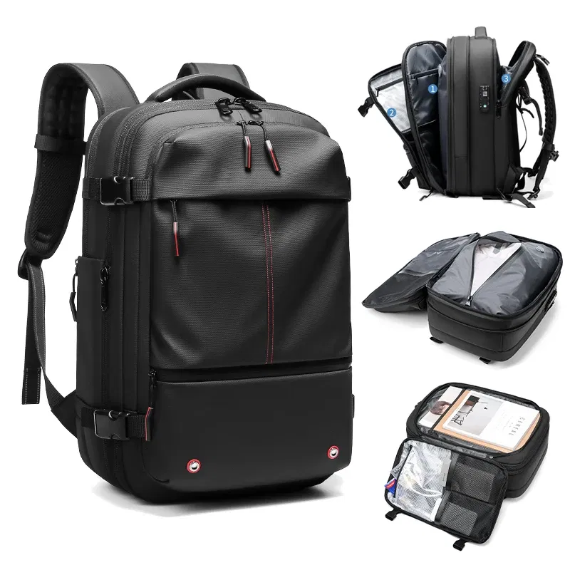 Color: Dark Khaki - Travel Men 17 inch Laptop Backpack vacuum compression Backpack Business Large Capacity school Backpack expand outdoor backpack