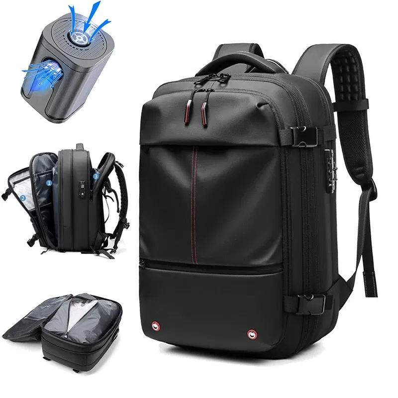 Color: Dark Khaki - Travel Men 17 inch Laptop Backpack vacuum compression Backpack Business Large Capacity school Backpack expand outdoor backpack