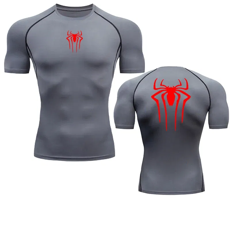 Color: Dark Grey, Size: XL - Printed Men's Athletic Compression Shirts Athletic Quick Dry Breathable Rash Guard Athletic Tight Workout Tops Summer Men