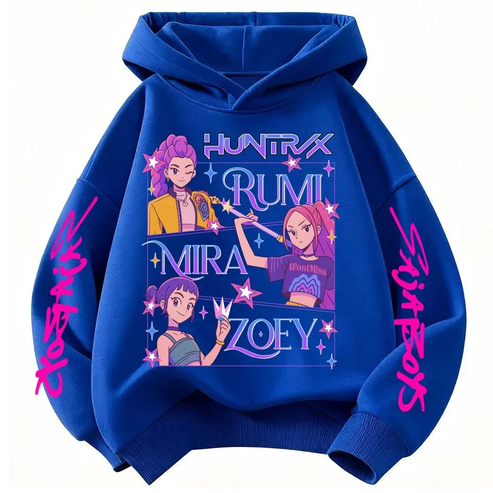 Color: Blue, Kid Size: 2T - Children's Hoodies KPop Demon Hunters tops Boy Girls Coat Casual Toddle Sweatshirr white pink child 3-12 year the Spring Autumn