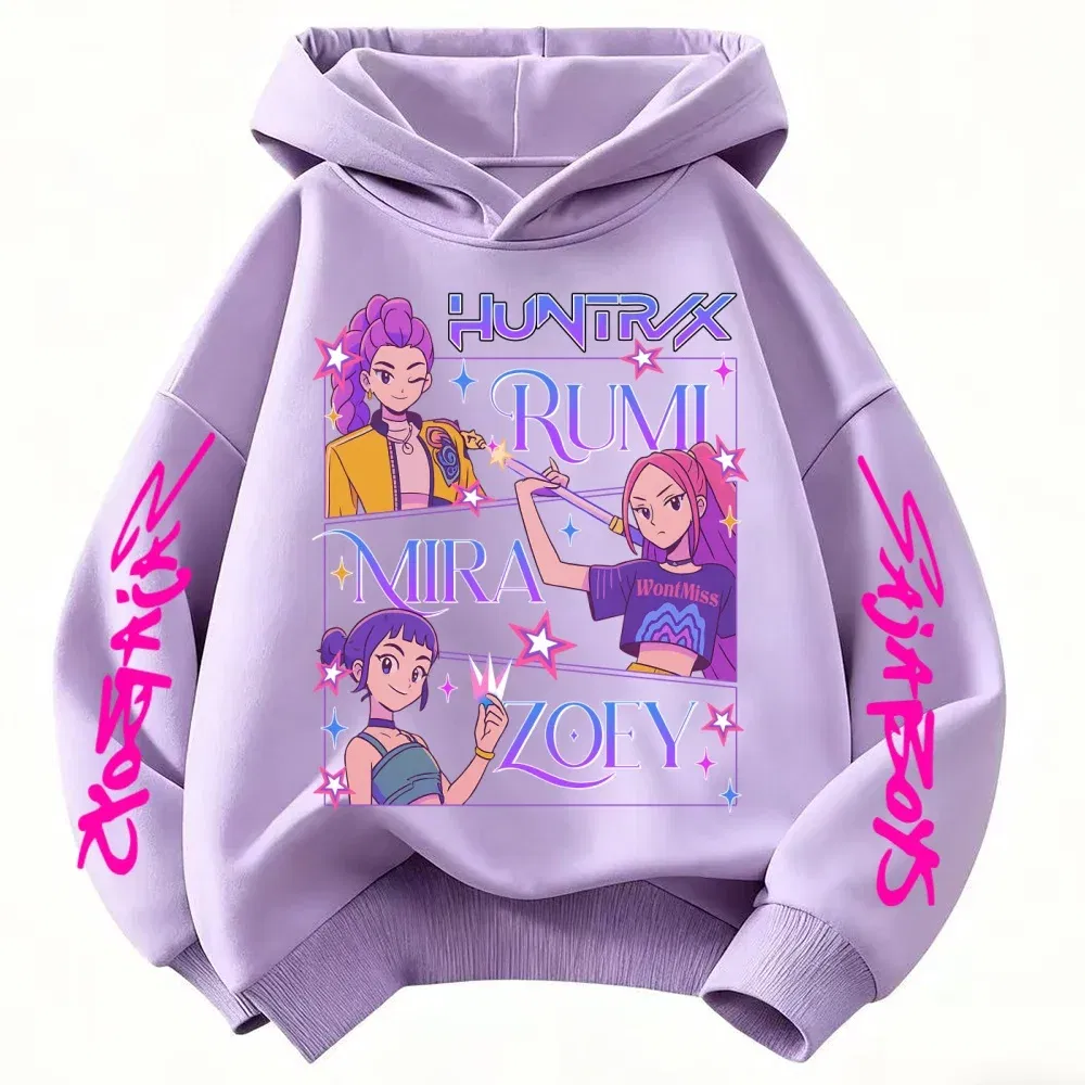 Color: Blue, Kid Size: 2T - Children's Hoodies KPop Demon Hunters tops Boy Girls Coat Casual Toddle Sweatshirr white pink child 3-12 year the Spring Autumn