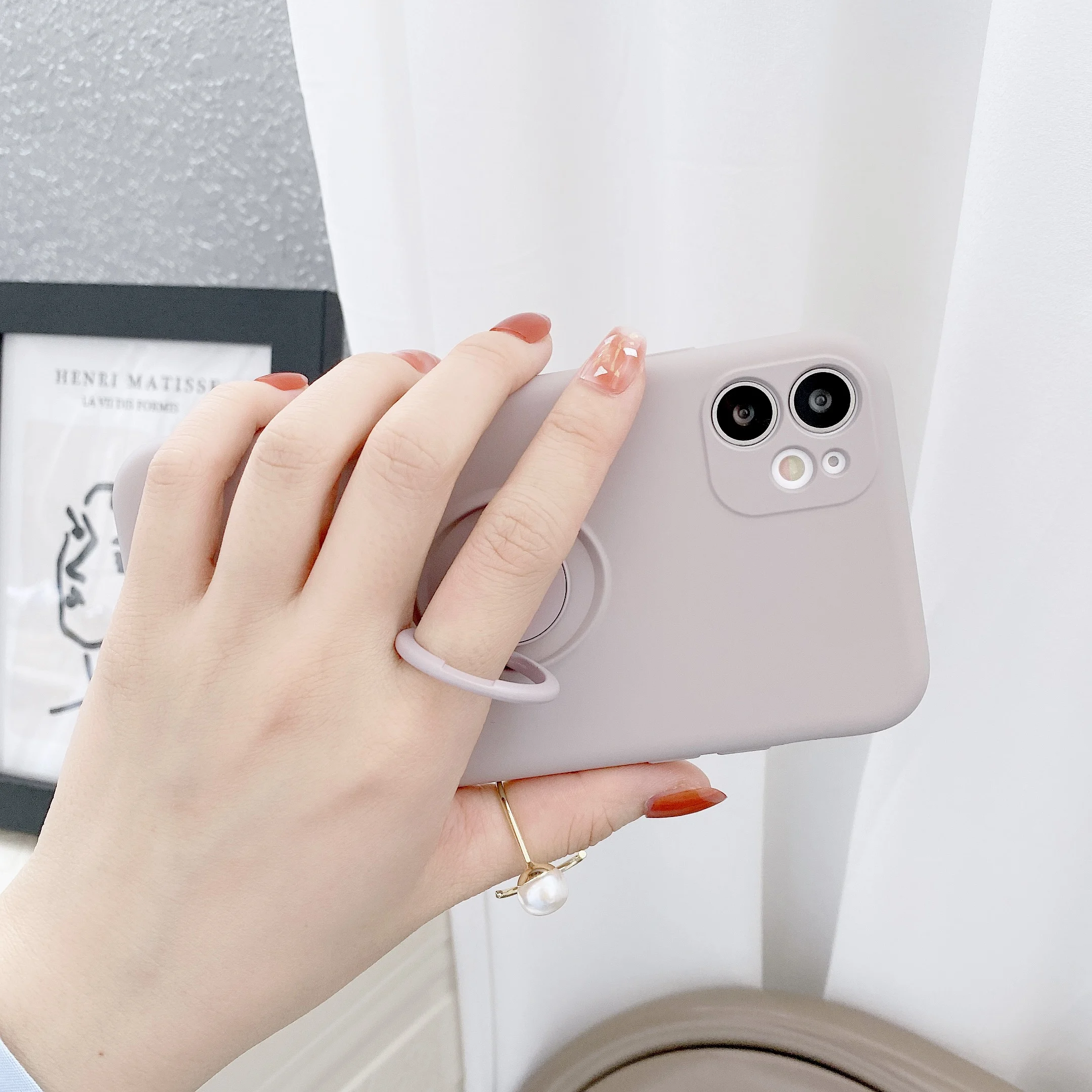 Material: Plastic, Color: Ivory, Ships From: CN - With Ring Holder Shockproof Case For IPhone 15 14 13 12 11 Pro Xs Max Xr SE2/SE3 8 7 Plus Silicone TPU Soft Back Cover