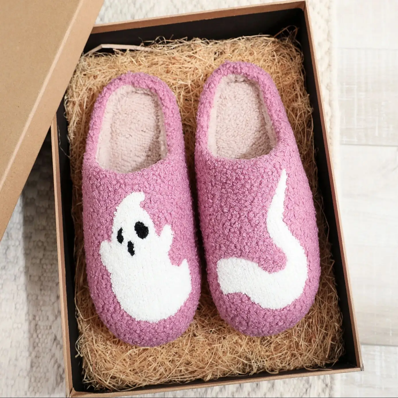 Color: PURPLE, Shoe Size: 38 - Halloween Ghost Pattern Home plaid stuffed Slippers Winter Warm Shoes Home Cotton Slippers Non-slip Thick Sole Holiday Gift Preferred