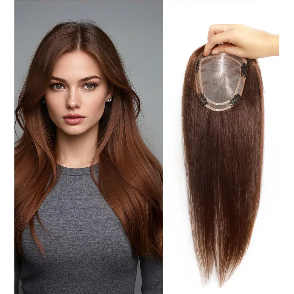 Toupee Color: 613#, Toupee Size: 4x6, Toupee Design: free, Toupee Density: 120%, Length: 18 inches - 5.5X6inch Mono Base Brazilian Remy Human Hair Topper 12"-18" Double Pu Around Thick Invisible Mono Topper for Women Hairpieces