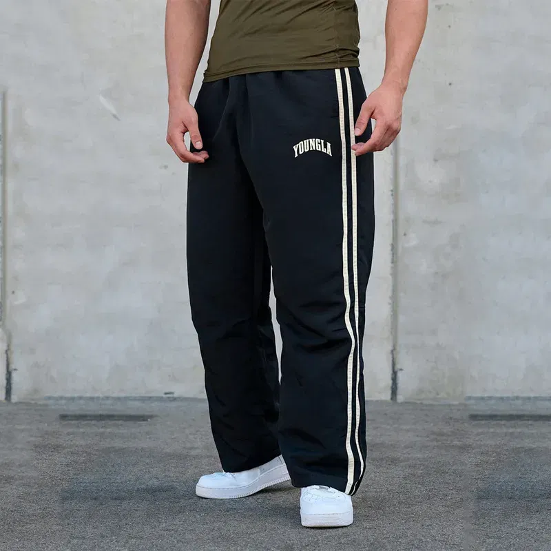 Color: Blue, Size: S - Jogger Men's Sweatpants Gym Sports Fitness Splicing Strips Printing Mid Waist Casual Pants Ya Fashion Men Clothing Wide Leg Pan