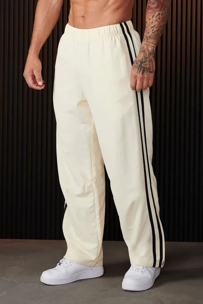 Color: Blue, Size: S - Jogger Men's Sweatpants Gym Sports Fitness Splicing Strips Printing Mid Waist Casual Pants Ya Fashion Men Clothing Wide Leg Pan