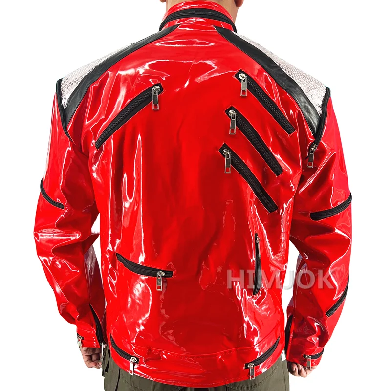 Color: Burgundy, Size: XXL - Michael Jackson Costumes Jacket Beat It for Adults Cosplay Impersonate Halloween Christmas