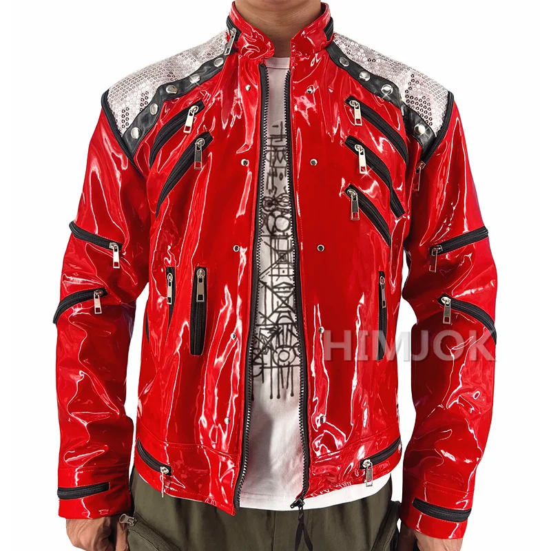 Color: Burgundy, Size: XXL - Michael Jackson Costumes Jacket Beat It for Adults Cosplay Impersonate Halloween Christmas
