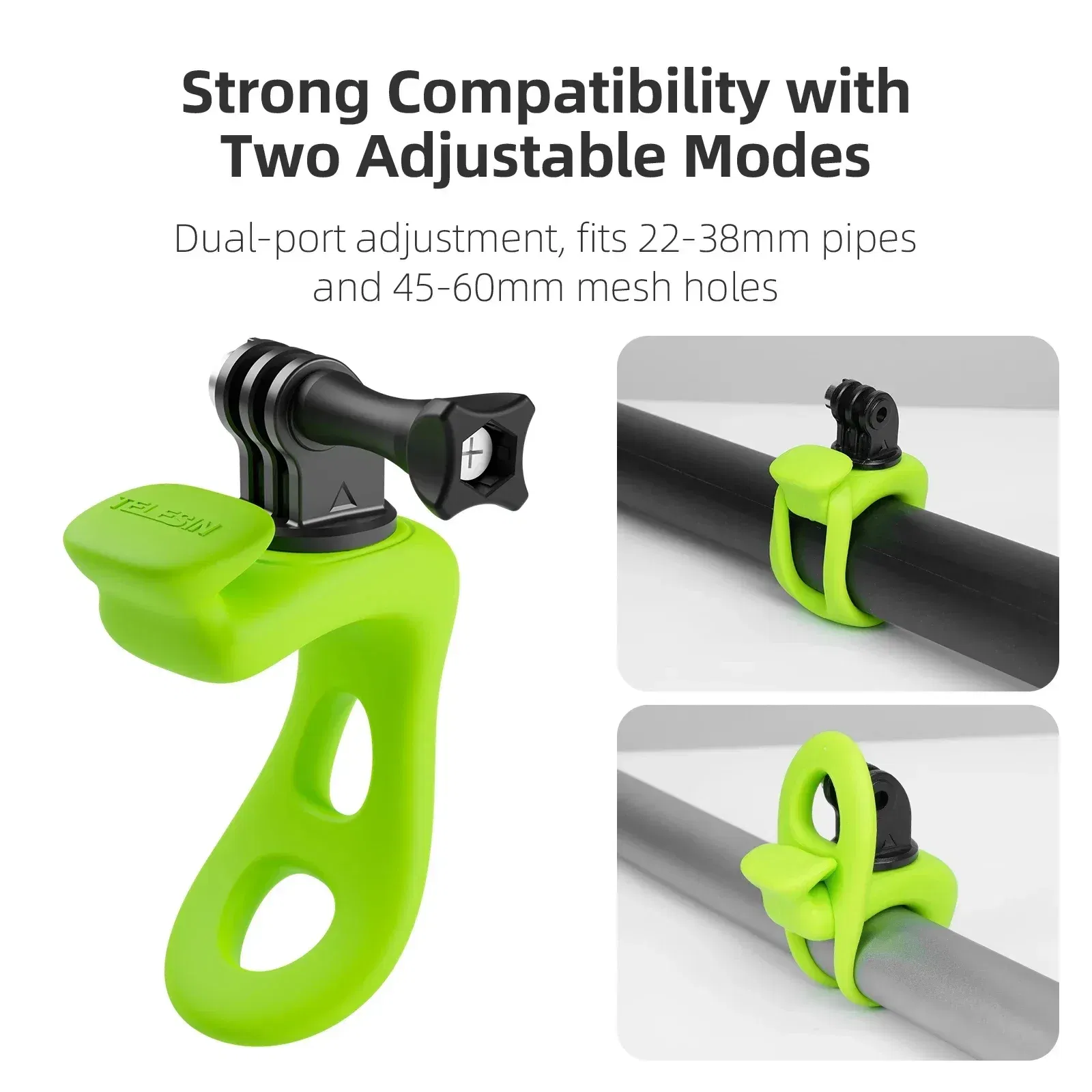 Colour: Green color - TELESIN Mini Flexible Bracket Adjustable Silicone Mount for Gopro Hero 13 12 11 10 9 8 MAX DJI OSMO Action 5 4 3 Insta360 X4 X3