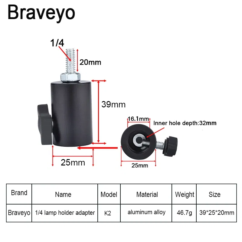 Color: black - 1/4 3/8 Interface Camera Lamp Holder LED Flash Photography Lamp Holder Adapter Metal Photography Accessories