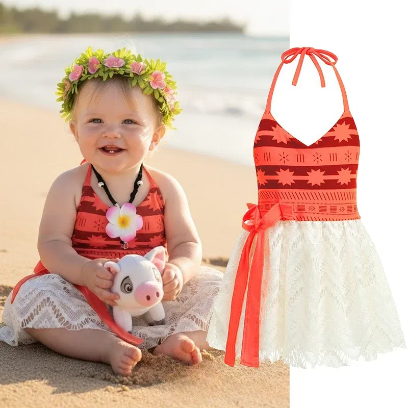 Color: green, Kid Size: 4T - Little Girls Cospaly DISNEY Moana Kids Two Pcs Set Top +Pants Infant Vaiana Role Play Festival Princess Costume Casual Clothes