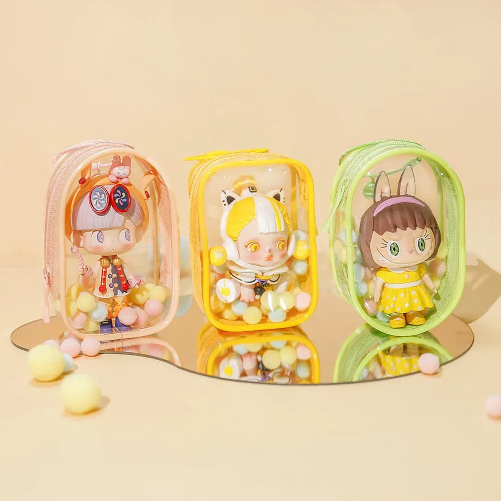 Color: Burgundy - 1PC Thicken Transparent Mystery Box Storage Case Keychain Bag Storage Pouch Organizer Box Classic Doll Bag Keychain Wallet