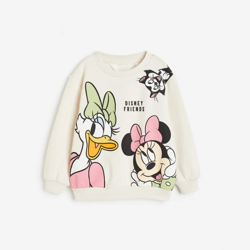 Color: Ivory, Kid Size: 18M - Spring New Mickey Sweatshirt Loose Fashion Long Sleeved Tops O-neck Children Baby Casual Hoodies Boys Clothing Cartoon Sweater