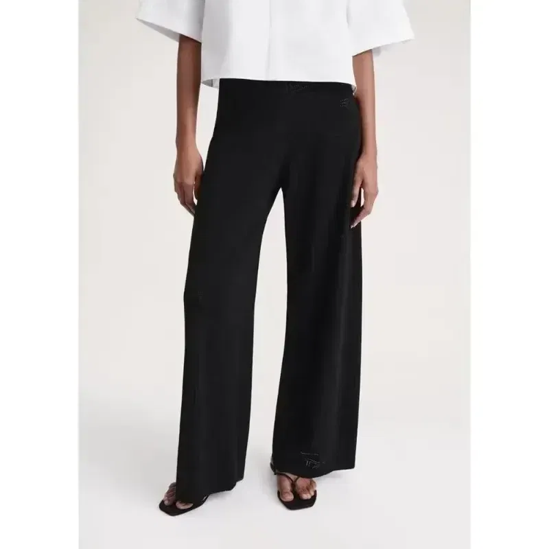 Color: black, Size: XS - LUXURY-Casual Commuter Pants for Women, High Waist, Straight Tube Pants, Spring and Summer, 2025 Hollow Camisole Skirt