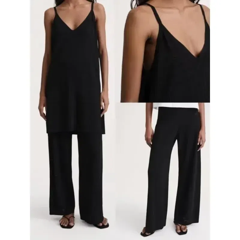Color: black, Size: XS - LUXURY-Casual Commuter Pants for Women, High Waist, Straight Tube Pants, Spring and Summer, 2025 Hollow Camisole Skirt