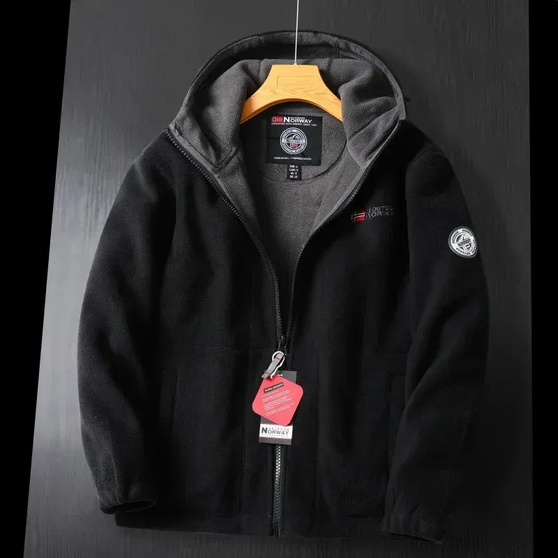Color: black, Size: XL - Winter Wool Jacket Men's High-end Embroidered Thickened Fleece Windproof Jacket Outdoor Snow Cold-proof Men's Warm Hooded Coat