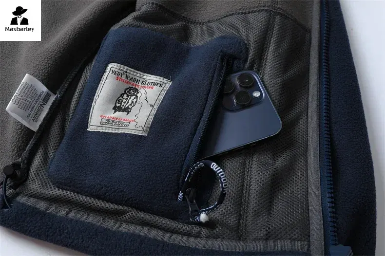 Color: black, Size: XL - Winter Wool Jacket Men's High-end Embroidered Thickened Fleece Windproof Jacket Outdoor Snow Cold-proof Men's Warm Hooded Coat