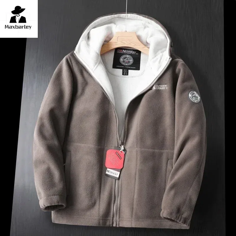 Color: black, Size: XL - Winter Wool Jacket Men's High-end Embroidered Thickened Fleece Windproof Jacket Outdoor Snow Cold-proof Men's Warm Hooded Coat