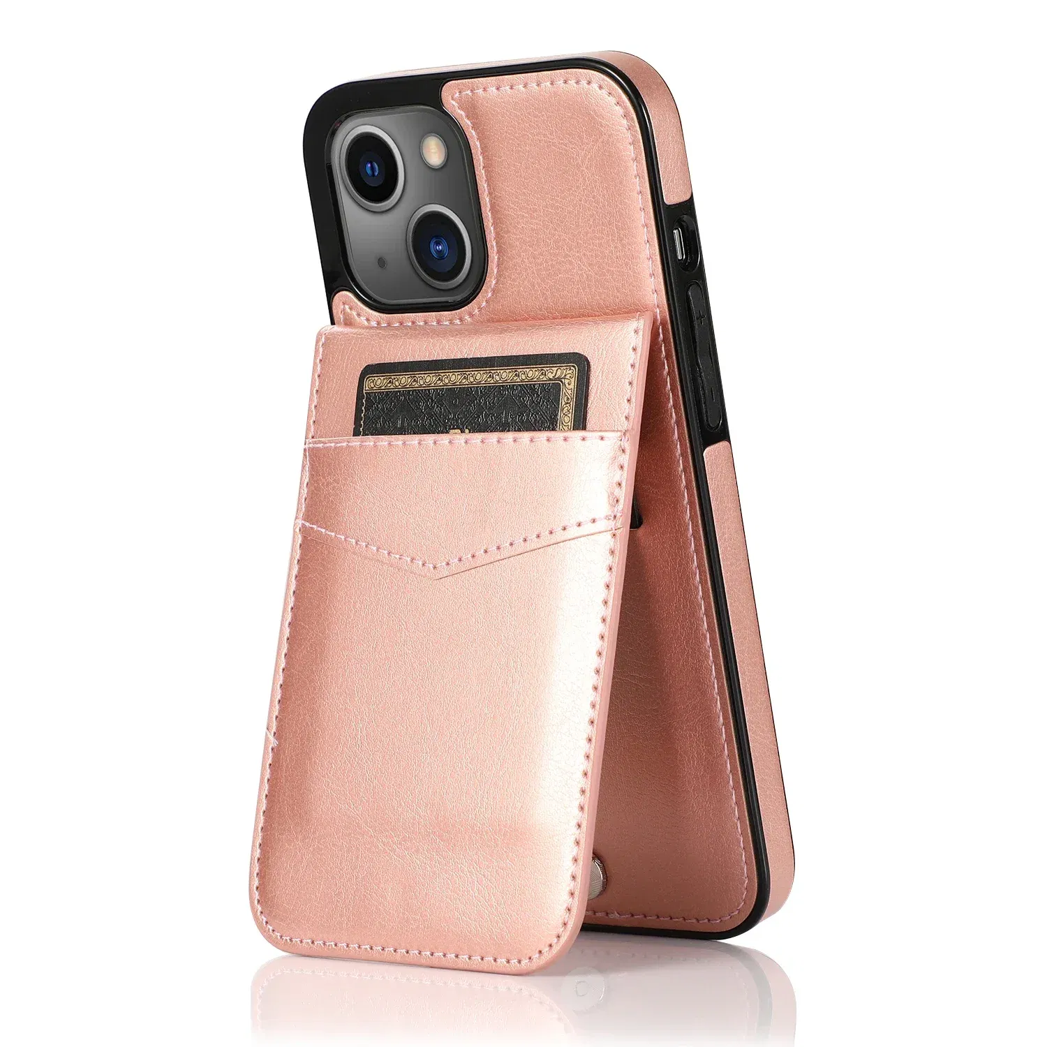 Color: Brown, Material: POLYESTER - Faux Leather Wallet Kickstand Phone Case for IPhone 13 12 Mini 16E 16 15 14 11 Pro Max X XR XS 7 8 Plus Case with Credit Card
