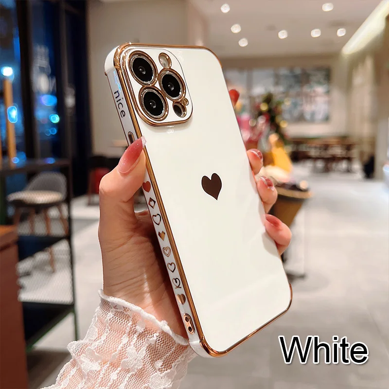 Color: MULTI, Compatible-Phone Models: For iPhone 13 Pro Max, Ships From: CN - Electroplating Side Love Heart Phone Case For IPhone 17 16 15 14 13 12 11 Pro Max XR 8 Plus SE2/SE3 Shockproof Back Cover