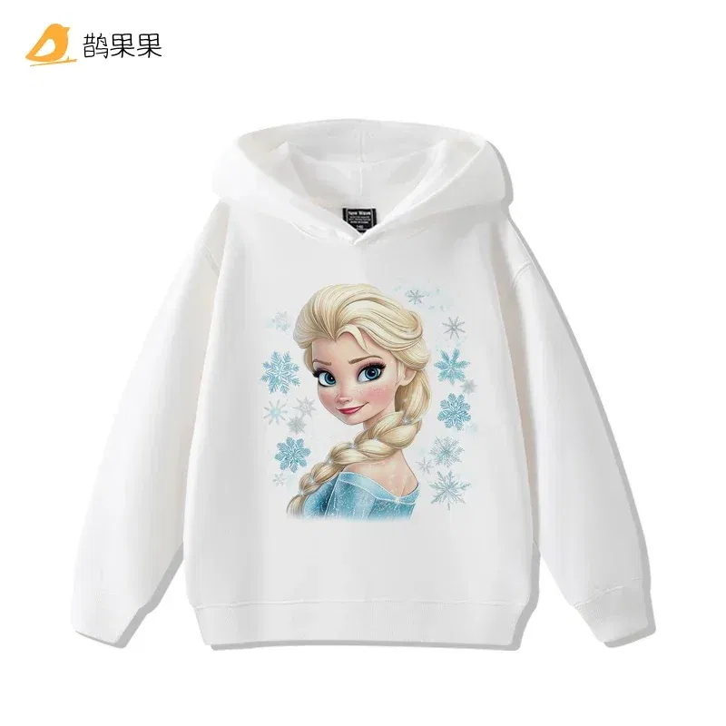 Color: Khaki, Kid Size: 5 - Queen Elsa Surrounding Girls Autumn and Winter Hooded Sweatshirt Children Girl Children's Tops Cute Long-sleeved Coat