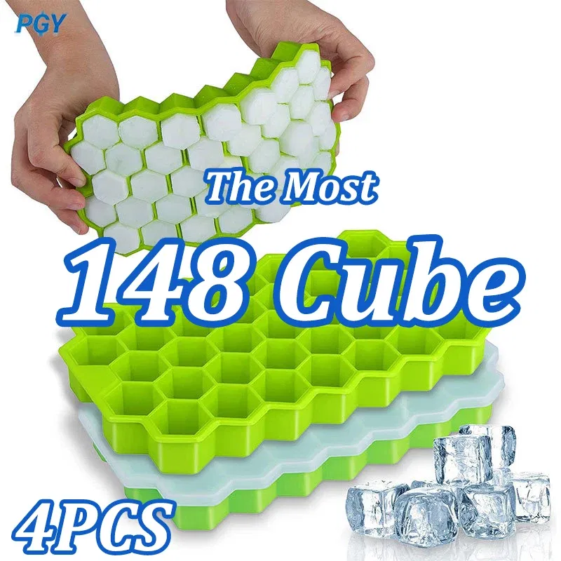 Color: Yellow, Size: S - 4/2/1PCS Silicone Ice Cube Mold 148 Cube Large-capacity Ice Trays Food Grade Ice Maker BPA Free Reusable Ice Maker with Lids